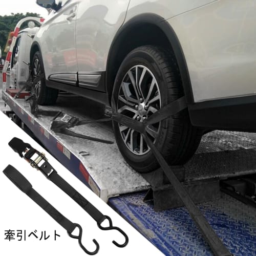 Ratchet Lashing Belts, 5m Long, 2.6cm Wide, Set of 2, Breaking Load Capacity: Approx. 800kg, Ratchet Type, for Moving and Transporting, Black