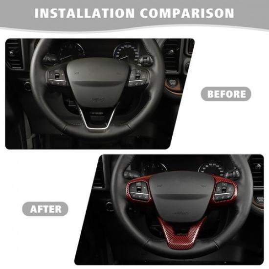 Interior Steering Wheel Cover Trim Bezels For + Ford Bronco Sport Red Carbon