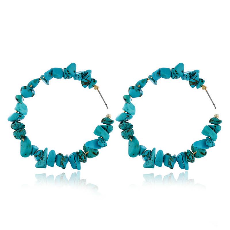 Bohemian Beach Style Stone Beaded Hoop Earrings With Geometric Design For Casual Wear