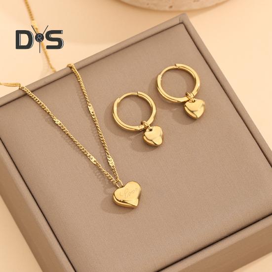 Set de bijuterii cu inimă, colier cu inimă de aur, cercei rotunzi, cadouri de ziua de naștere pentru aniversare și nuntă pentru femei