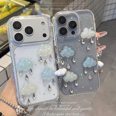 Cloud Water Drop Rhinestone Phone Case for IPhone17promax Transparent Glitter for Apple 16 Star Sequin 15