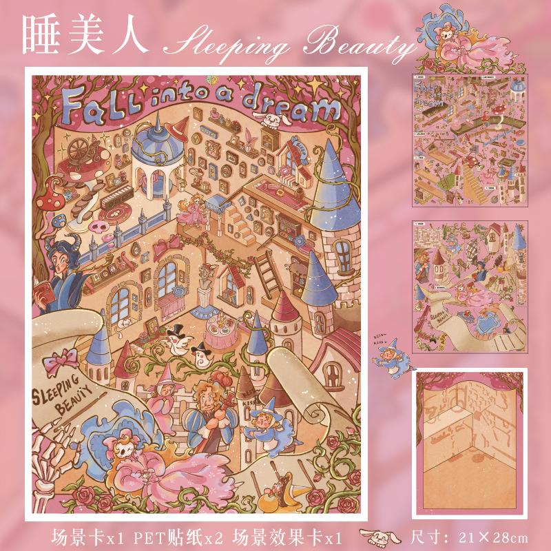 JIAMEI Kawaii 3D Cartoon Fairy Tale Miniature Scene Stickers DIY Handmade Stacking Fun Scrapbook Stickers Children Festival Gift