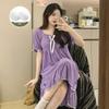 Women Short Sleeve Nightgowns With Chest Pads Female Summer Solid Homewear Young Girl Sweet Nightdress Casual Loose Loungewear
