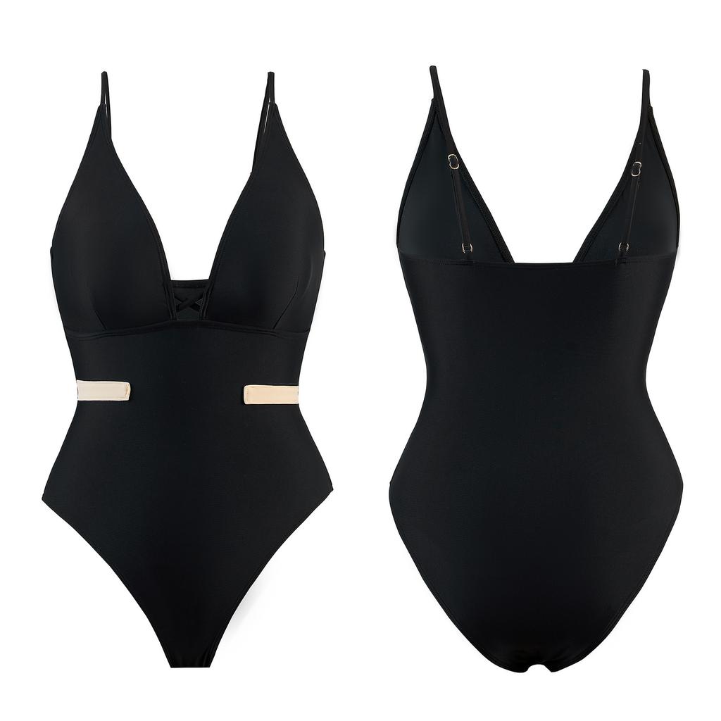 New Sexy Swimsuit for Women One-piece Triangle Solid Color Adjustable Nylon Swimsuit