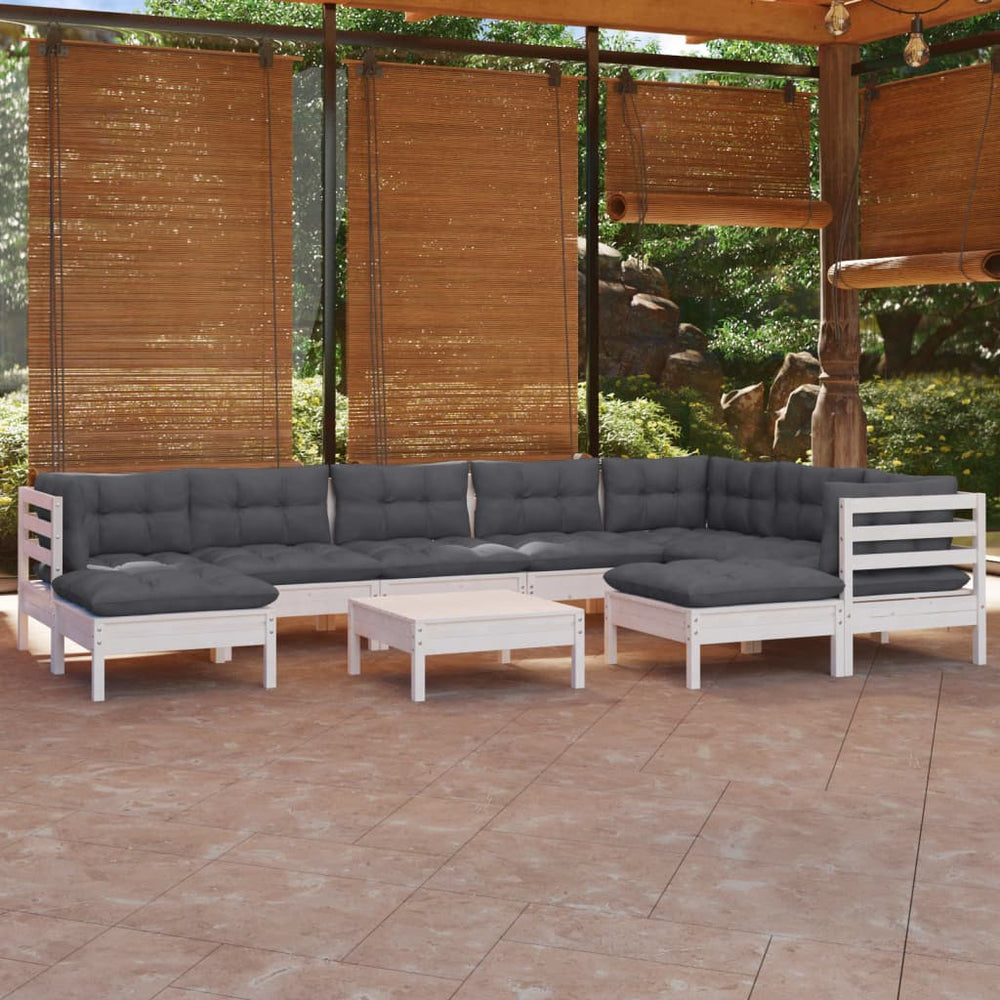 Salon de jardin 10 pcs avec coussins  bois de pin massif