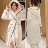 Plush Coral Fleece Sleepwear Two Piece Set Winter Thick Long Robe Pajamas Hooded Bathrobe Nightgown Loose White Flannel Homewear