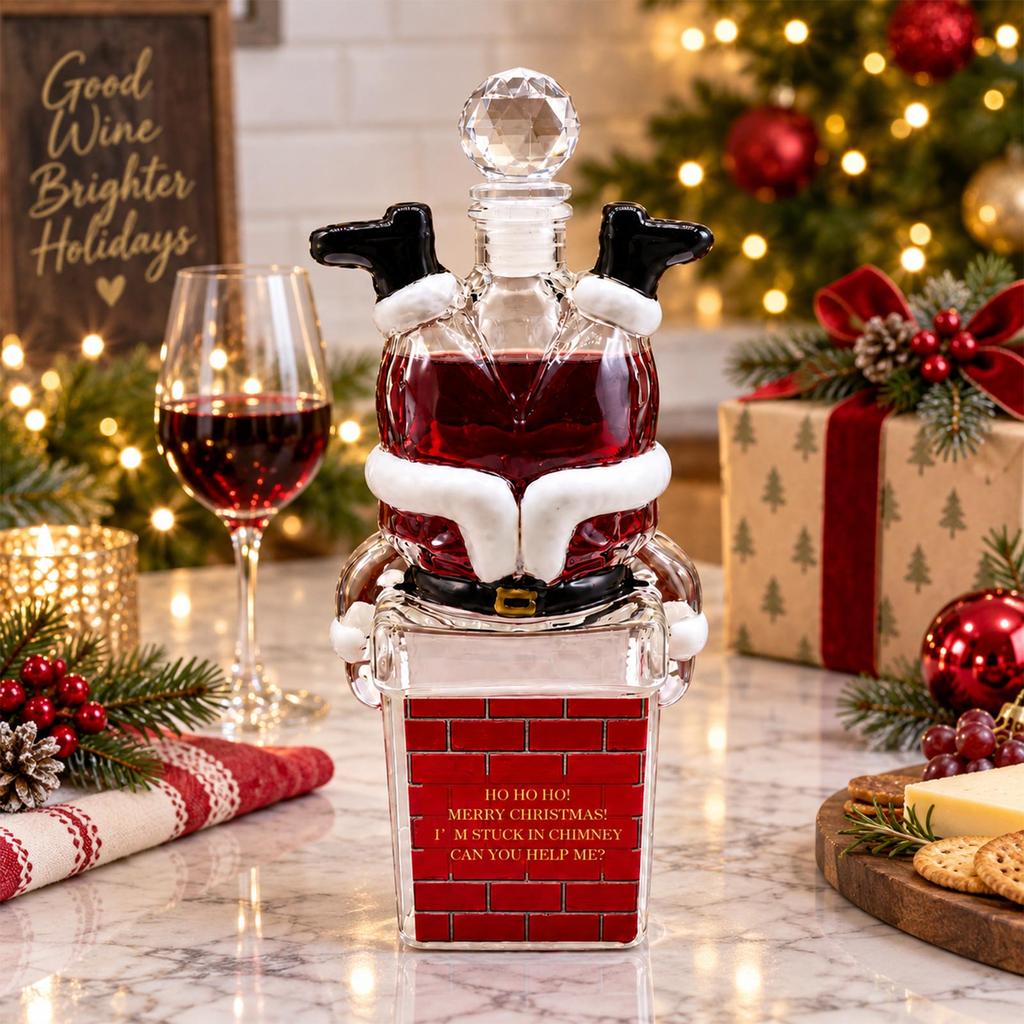 Novelty Glass Wine Bottle for Christmas Holiday Décor and Gifting