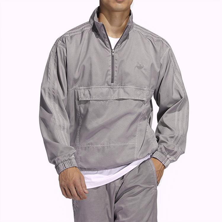 adidas Originals Trefoil G Wash Track Jacket With Logo And Half-Zip Large Pocket Unisex Jacket Gray GL9902