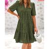 Women V Neck Hollow Lace Short Sleeve A Line Beach Vacation Midi Dress