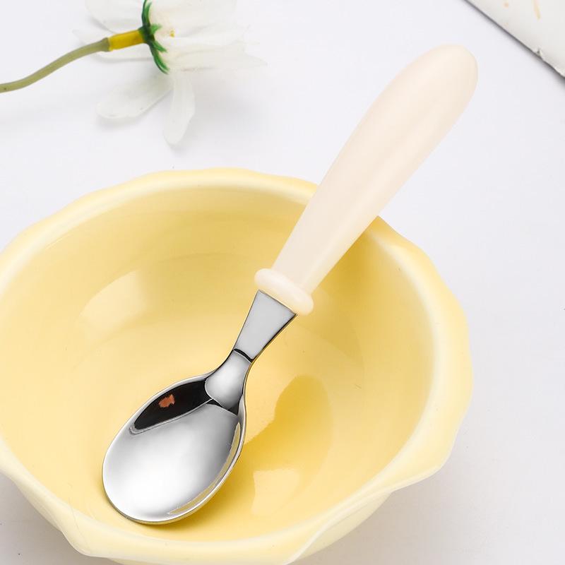 304 Stainless Steel Children's Spoon and Fork Set with Thick Round Handles - Cartoon Design, Cute Dining Tableware for Mother and Baby Gift Set.