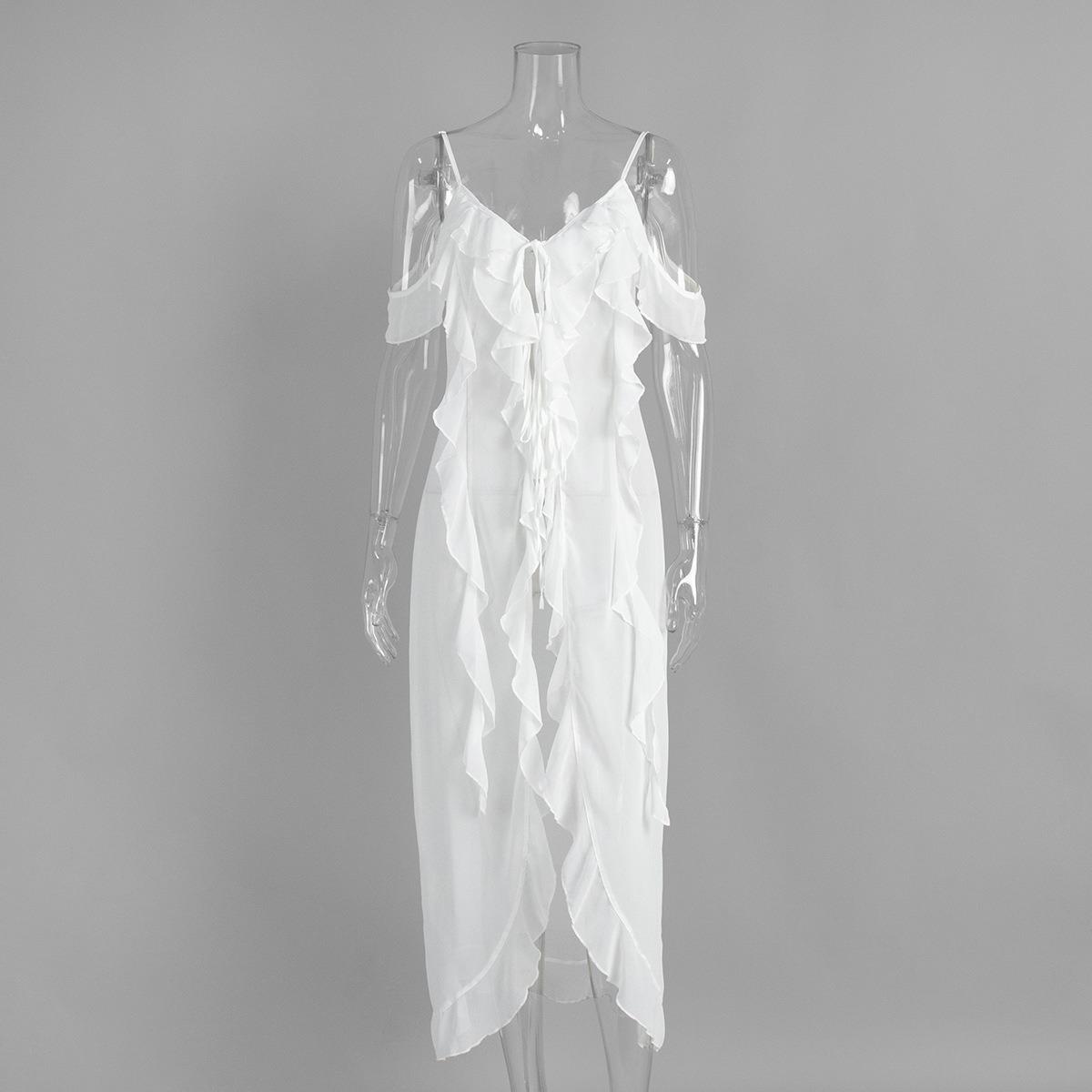 Summer New Women s Sexy V-neck Ruffle Trim Slip Sundress Casual Vacation Dress S