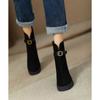 Fashion Comfortable Leather Thick Bottom Rough Heel Spliced Tube Fashion Boots Women's Autumn/winter Style Zipper Matte Heel Boots