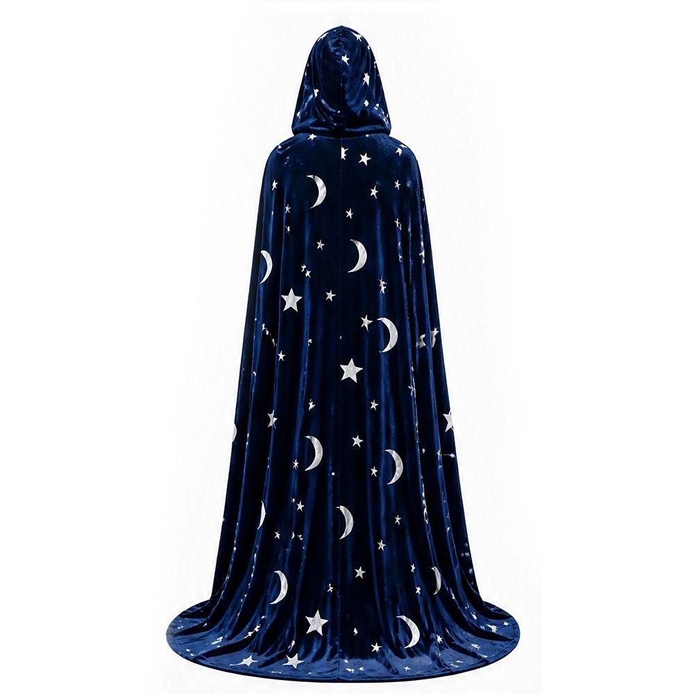Moon and Star Print Halloween Hooded Cloak with Oversized Hood Cosplay Costume