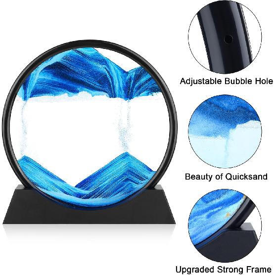 Moving Sand Art Picture - 3D Quicksand Painting Decor - Round Glass 3D Deep Sea Sandscape - Relaxing Home Decoration Desk Toys for Home Office Desk
