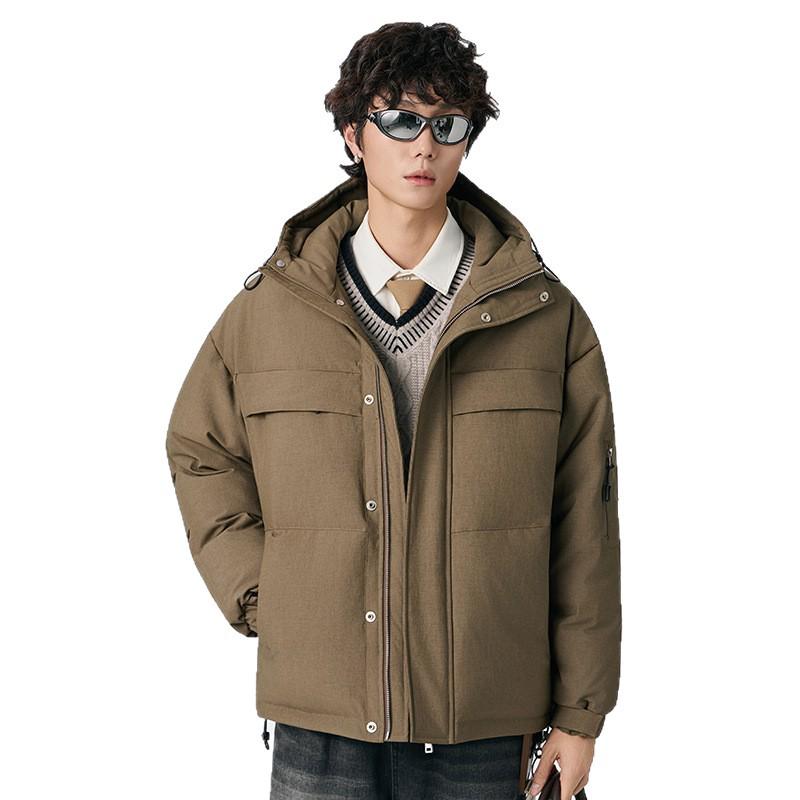 Men's 2025 White Duck Down Hooded Jacket: Winter Warmth, Loose Fit, Letter Print Design