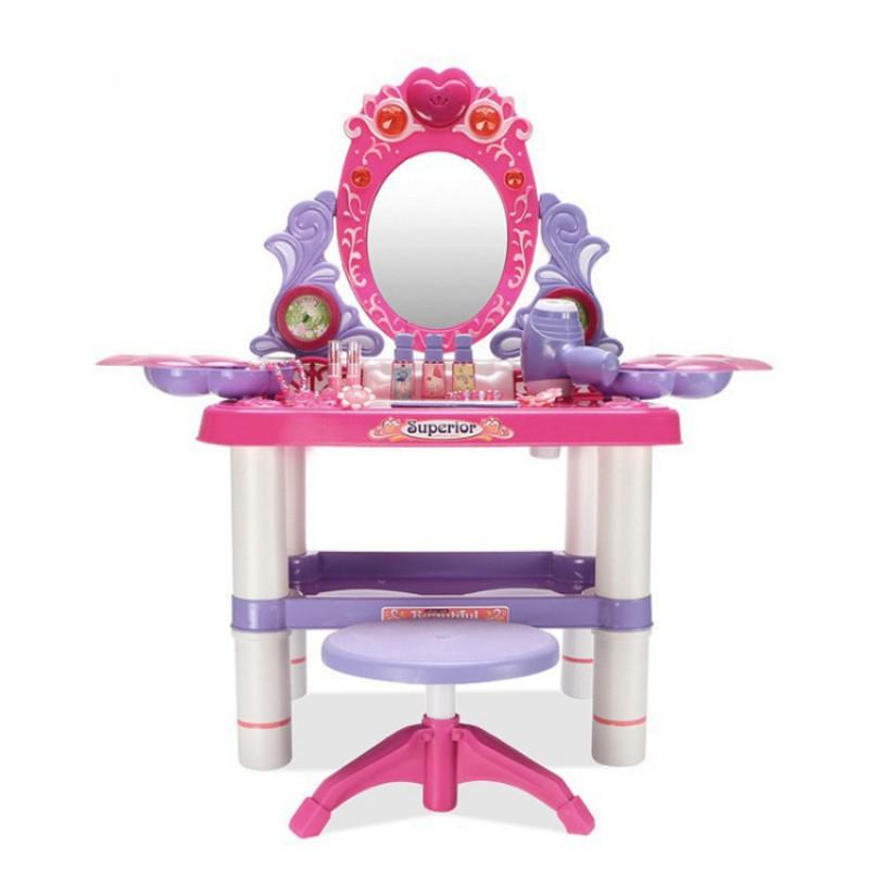 Kids Dress-Up Playset With Makeup Toy Set Pretend Beauty Station Girls Ages 4-6 Plastic Stool Option