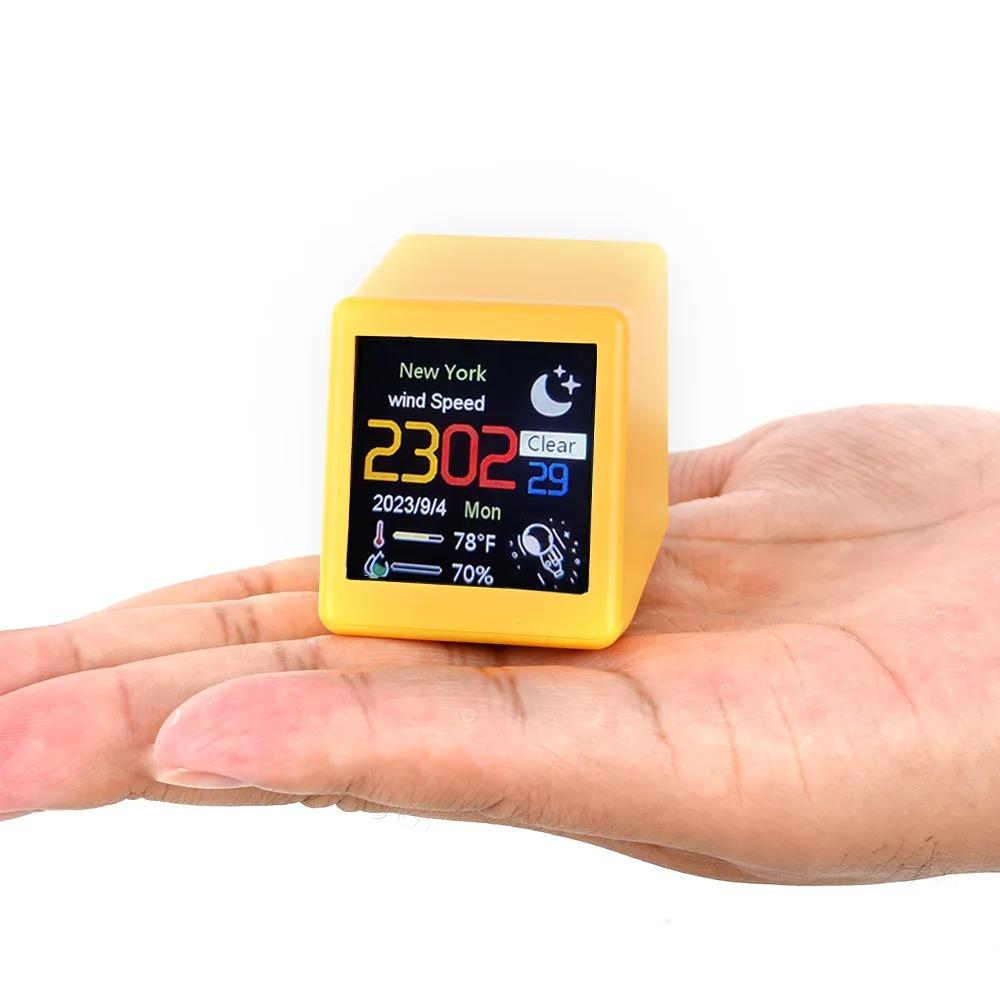 Intelligente Wifi-Wetterstation Schreibtischuhr Kleines tragbares Display mit Temperatur Luftfeuchtigkeit Uhrzeit Wecker für Tisch Auto Raum Dekoration