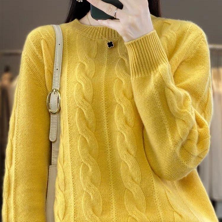 

Женский вязаный свитер с круглым вырезом, осень-зима 2025, новый свободный утолщенный корейский вариант, короткие топы 3XL жёлтый