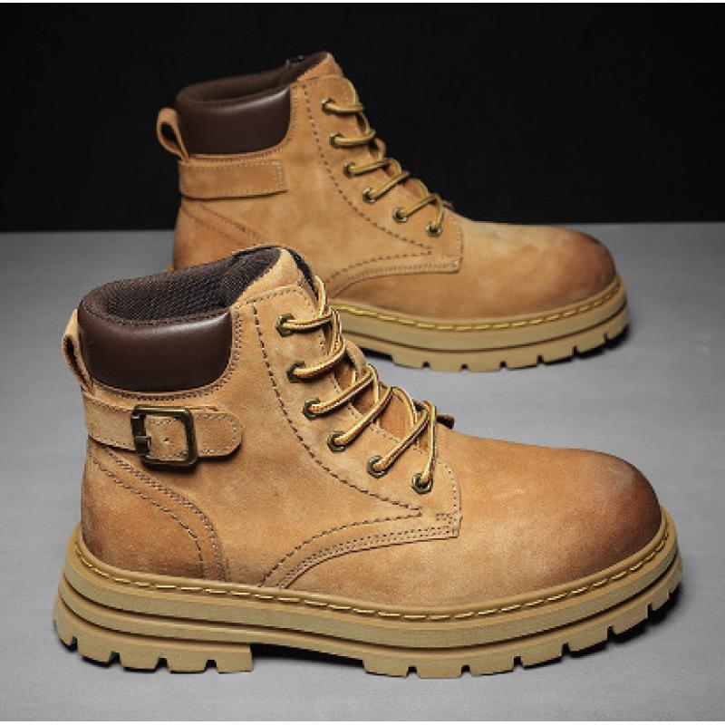 Rhubarb Boots Martin Boots Spring and Autumn Men's Leather Boots 2025 New Heightening Thick-soled Tooling Short Boots