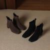 Krazing Pot Cow Suede Nubuck Square Toe High Heels Chelsea Boots Size 42 Slip on Women European Style Ankle Boots