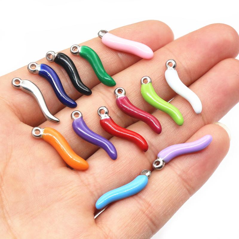 10pcs Enamel Chili Pepper Pendant Charms Stainless Steel  DIY Jewelry Making Accessories for Earrings Necklace Bracelet