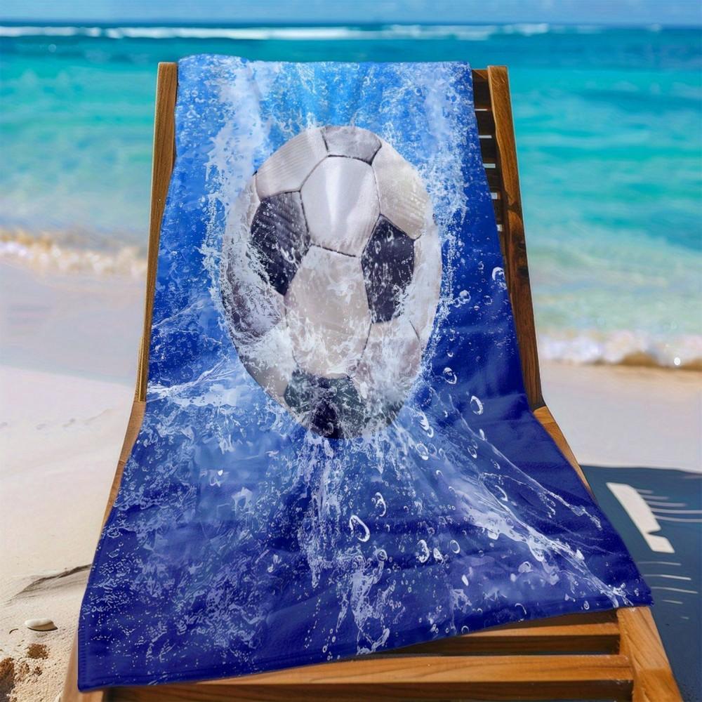 Soccer & Wave Print Beach Towel Patterned Sunscreen And Windproof Suitable For Swimming Pool Camping Travel Blanket