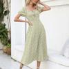 Casual Flower Printed High Waist Dress Summer Sexy A-line Short Sleeve Split Party Dress For Women 2023 Fashion Vestidos 25280