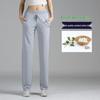 Women's High Waist Solid Color Straight Casual Sports Pants - Korean Style, Loose Fit, Elastic, Slim Fit for Spring and Autumn