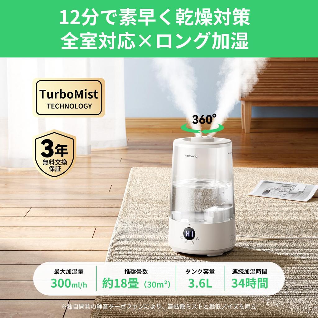 Homvana Aroma Humidifier for 16dB Double Large 25 Hours of Continuous Fits Up To 18 Tatami LED Ultrasonic Aroma Diffuser - [New 2025] 3-in-1 Design