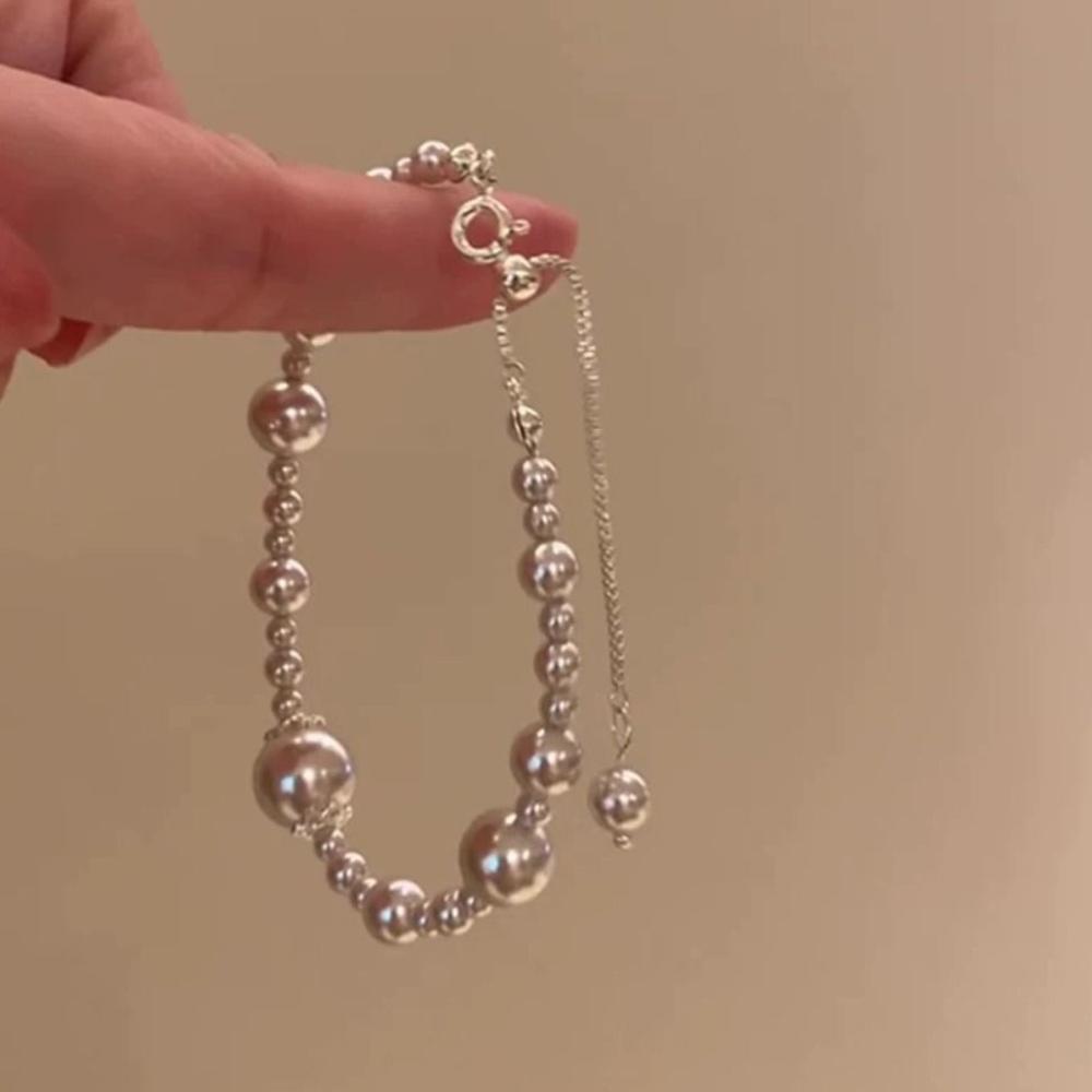 Adjustable White Beads Bangle Fashion Pearl String Bracelet Charm Pearl Bracelet  Girl
