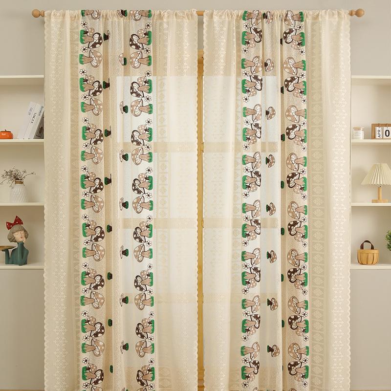 Labelled Small Mushroom Embroidered Curtains Bedroom French Cream Curtain Living Room Bedroom Balcony Window Screen