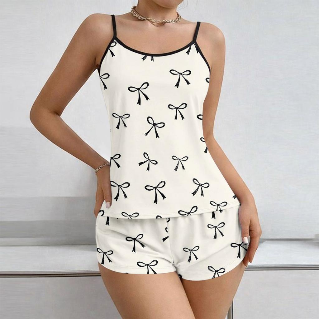 Women Soft 2 Piece Pajamas Set Sleeveless Shorts Set Loungewear Sets Pyjamas Nightwear