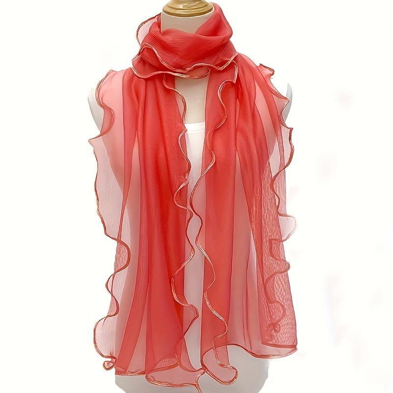 Vibrant Bohemian Chic Ruffle Edge Scarf - Lightweight, Breathable, Long Versatile Shawl for Sun Protection, Casual Wrap with Solid Color