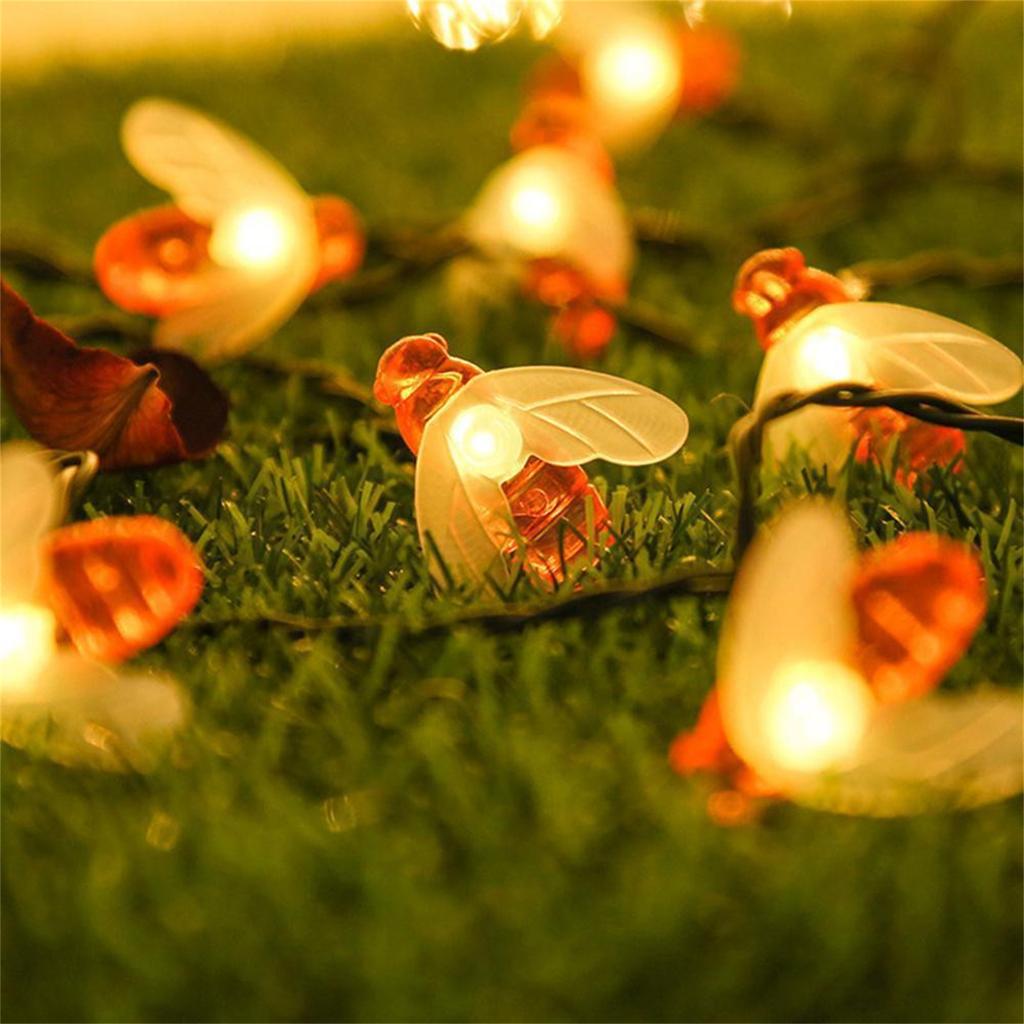 Solar Powered Outdoor Garden String Lights with Bee Shaped Covers Waterproof LED Decorative Lighting for Patio Yard Pathway