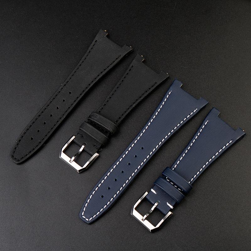 Curea de ceas din piele și nailon cu bază Pentru seria IWC Engineer IW500501 IW378507 IW323601 Curea de ceas pentru bărbați 28mm Decupaj Brățară din pânză