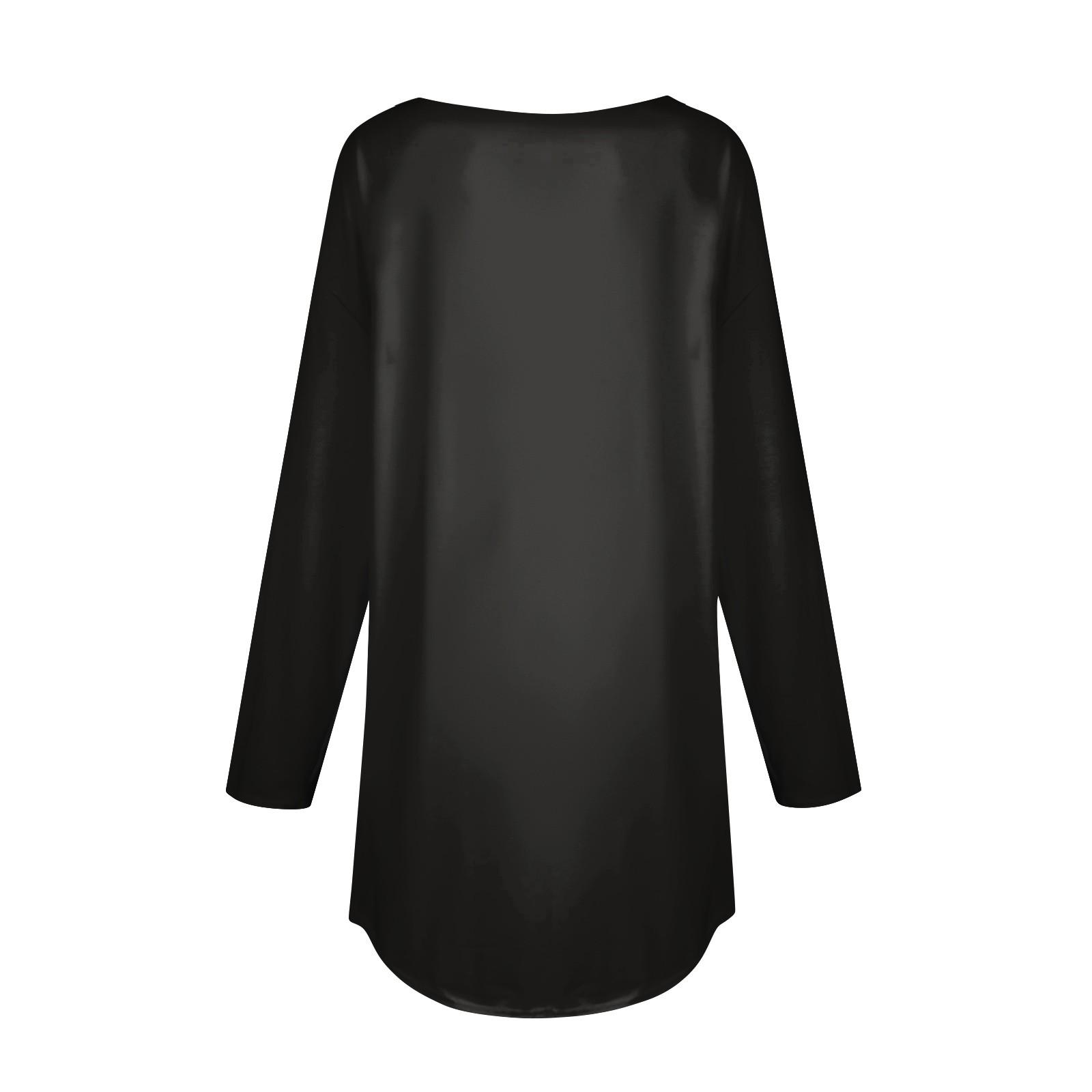 Женская свободная футболка с длинным рукавом с круглым вырезом и принтом — фото 4