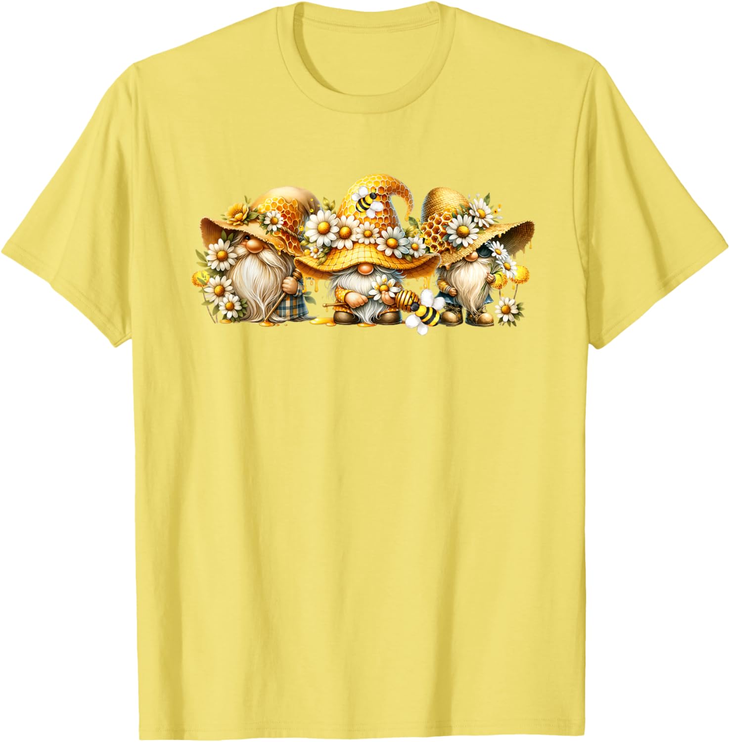 

Beekeeper Gnome Daisy Print Yellow T-Shirt Casual Short Sleeve Crewneck Tee for Women 4XL