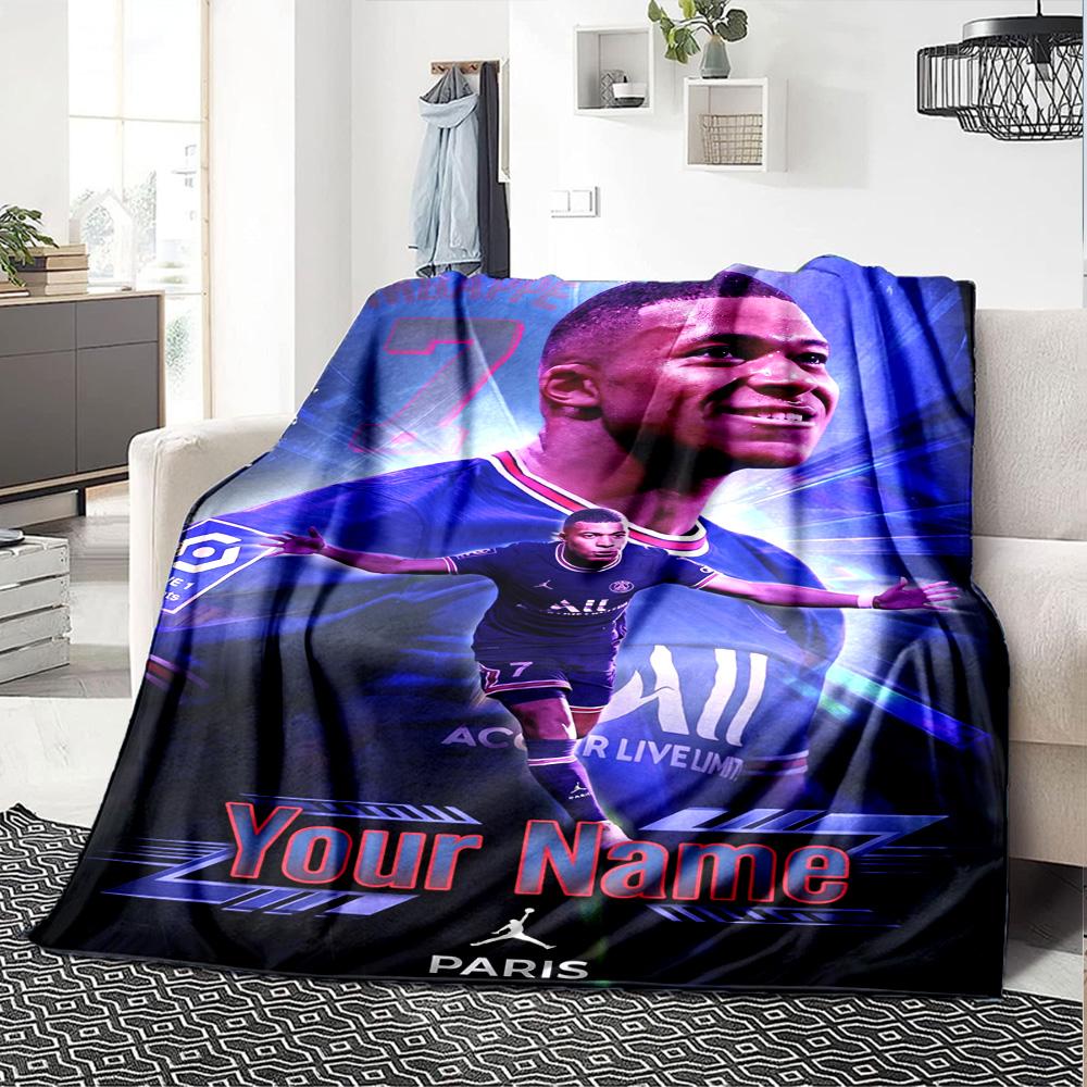 Mbappé Personalized Text Blanket Throw Customizable Blanket Comfortable Perfect for Couch Living Room Seaside Office Chair Four Seasons Multipurpose