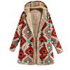 Retro Winter Fleece Hooded Jacket for Women Warm Long Loose Coat Plus Size Printed Outwear with Pockets