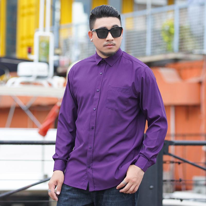 Oversized Men's Casual Shirt Men's Business Loose Fit Plus Fat Large-sized Solid Color Long Sleeved Shirt