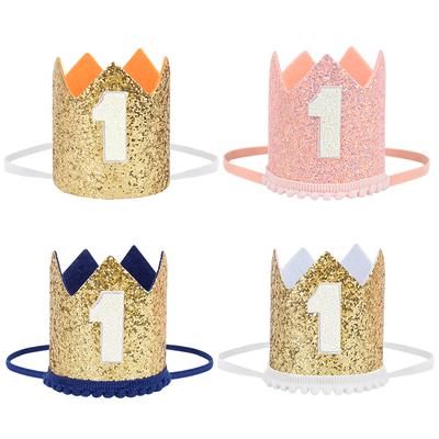 Chapeau de fête pour 1er anniversaire de bébé, couronne de princesse, bandeau à paillettes, décoration pour anniversaire d'un an, accessoires photo pour enfants, garçon et fille