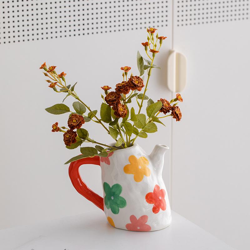 

Colorful Flower Flower Vase Floral Arrangement Accessories Handle Pot Ceramic Vase Home Decoration Accessories Plant Pot
