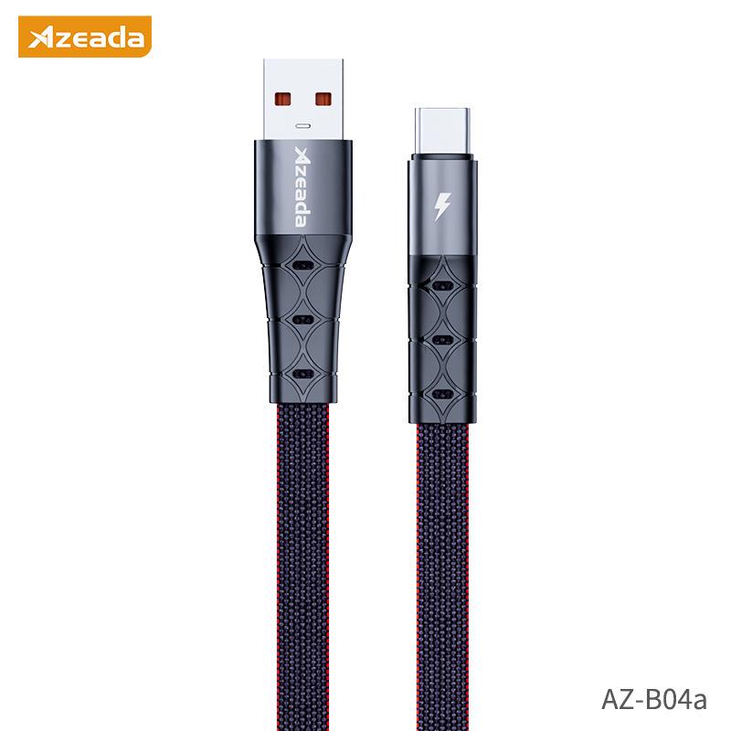 AZEADA 60W Fast Charging USB-C Cable for Apple, Huawei, Xiaomi, Tablets Black-Red 2m