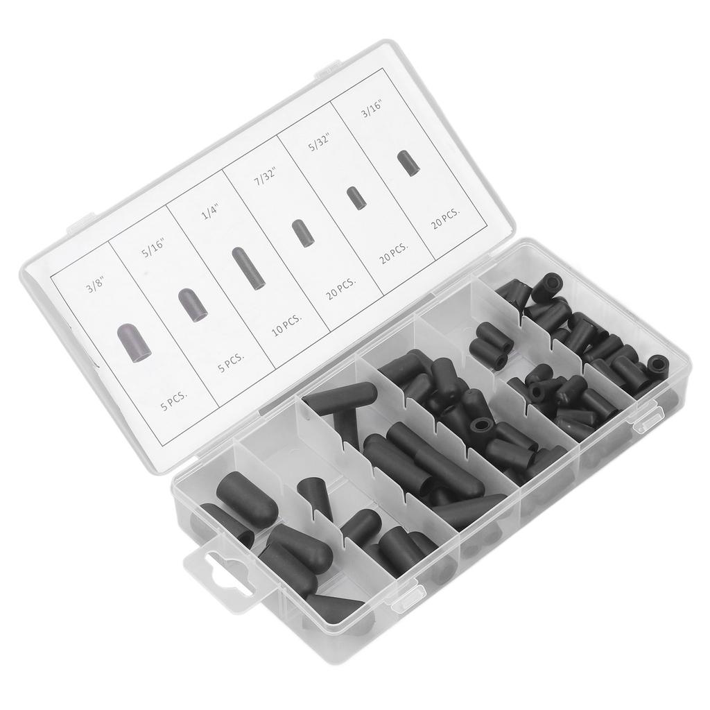 80 Stück Vakuum-Hutstopfen Sortimentskit Gummi Hochtemperaturbeständig Auslaufsicher Vakuum-Hut 5/32 Zoll bis 3/8 Zoll Schwarz