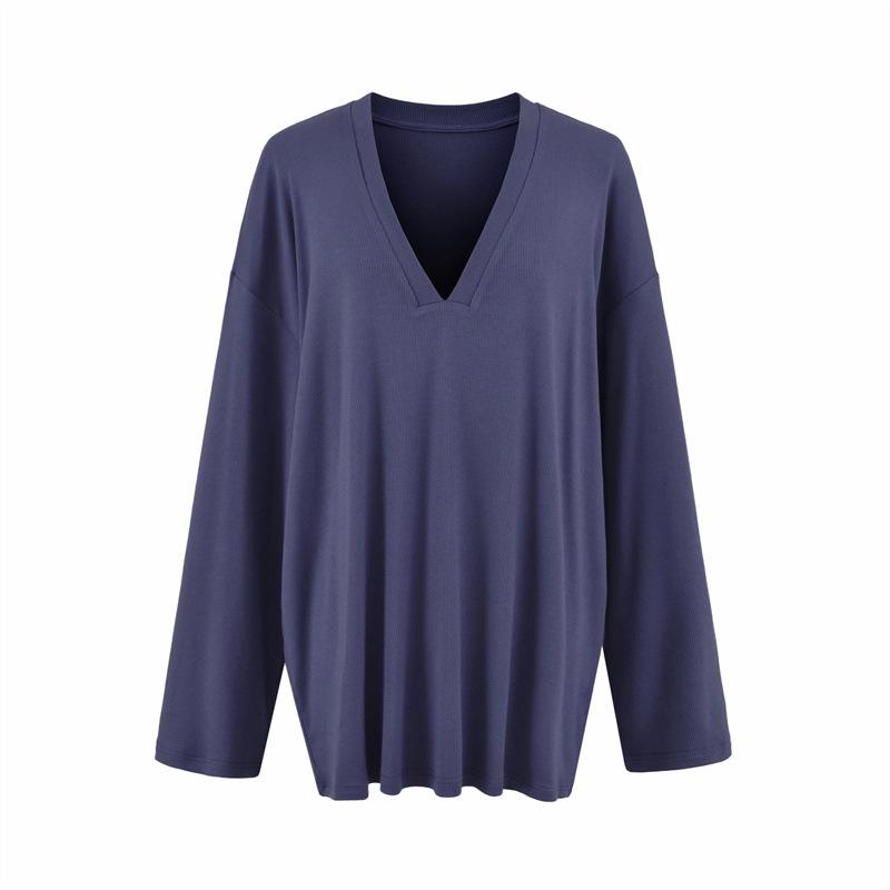 

Chic V-Neck Loose Long Sleeve T-Shirt & Relaxed Wide-Leg Pants Two-Piece Set for Women Extra Small