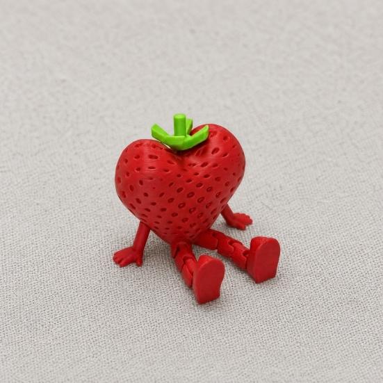 3D Printed Fruit Figure with Movable Joints, Collectible Articulated Red Strawberry Figurine for Home Office Executive Desk Decor