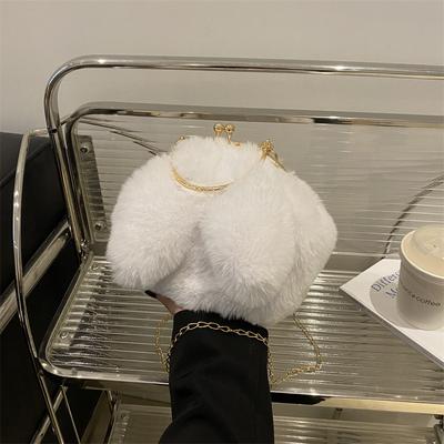Peluş Tavşan Çanta Kadın Eğik Askılı Sevimli El Tipi Peluş Çanta Sonbahar ve Kış Tavşan Kulak Klipsli Çanta Klipsi