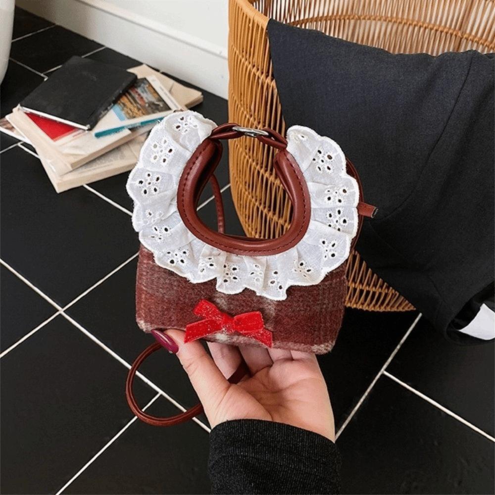 Mini Furry Handbag Shoulder Pouch Bow Shoulder Bag Fashion Plaid Crossbody Bag Women