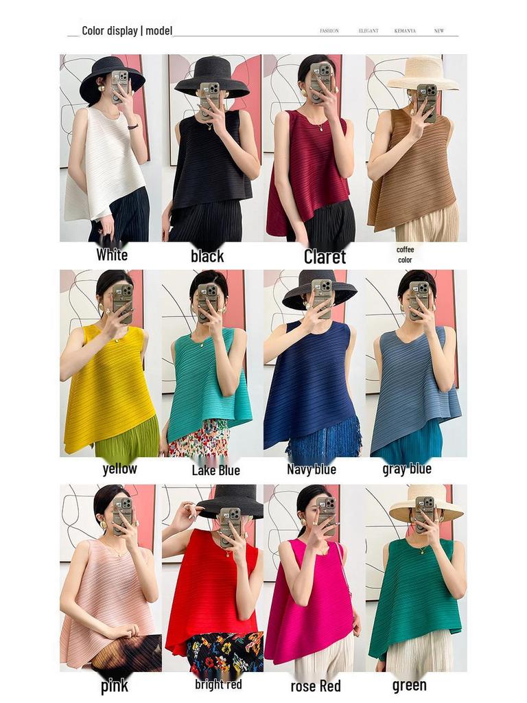 2024 Damen Sommer Mode Unregelmäßiges Plissee Ärmelloses Top