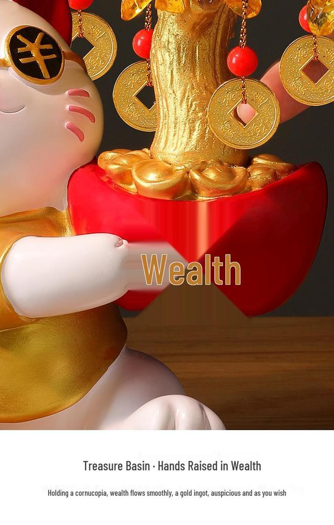 Lucky Cat Crystal Wealth Tree Ornament - High-End Housewarming Gift.